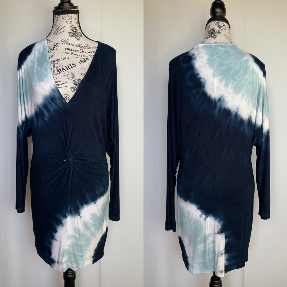 Young Fabulous & Broke blue tie dye twist front long sleeve mini dress size XS